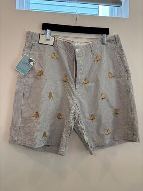 NWT Castaway Nantucket Island Seersucker Shorts Men 40 Sailboat Embroider #E15